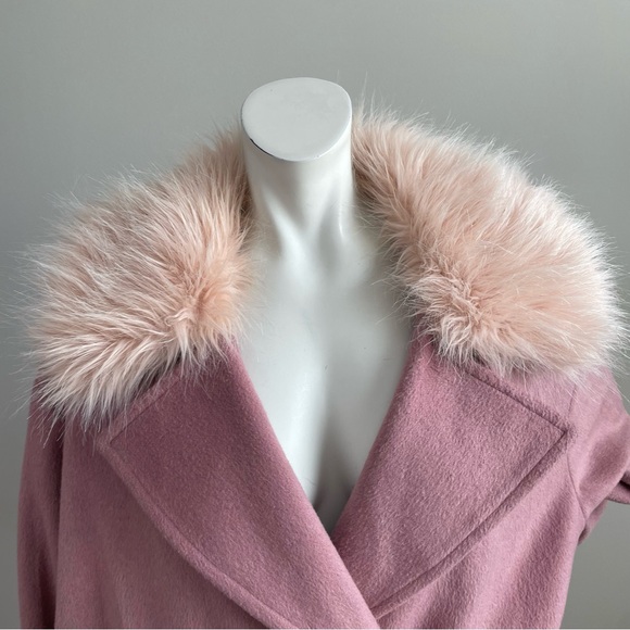 ASOS Collection Coat Cocoon Fit Pink Faux Fur Collar Wool Blend Coat - Picture 4 of 10